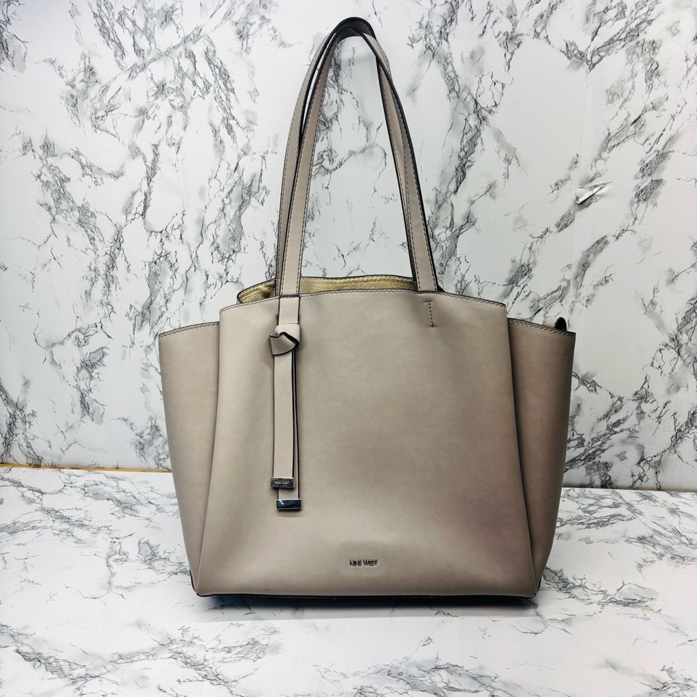 Nine West Taupe Mariele Jet Set Satchel multi zipper shoulder travel bag